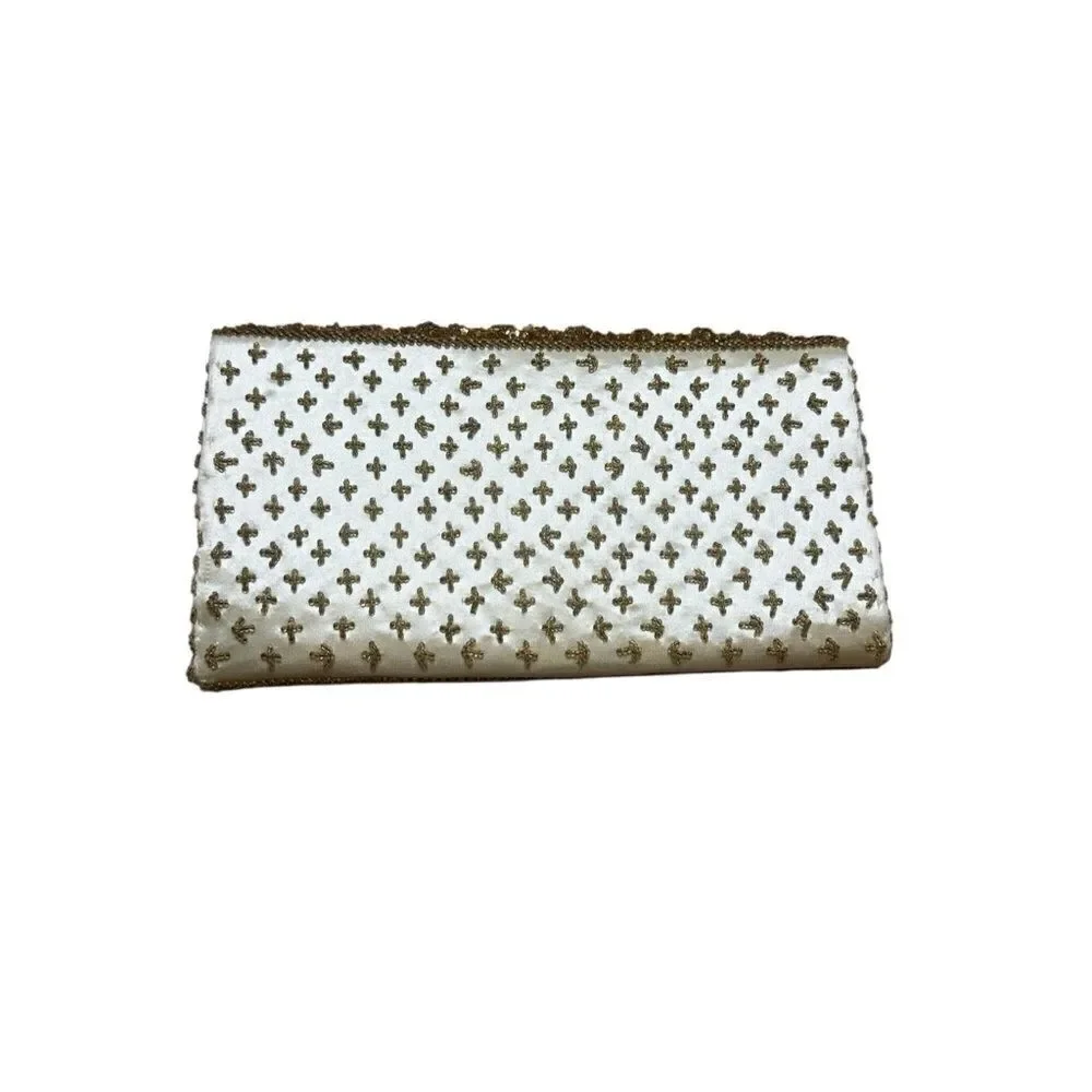 50s 60s Vintage La Regale Gold Beaded Sequin Satin Clutch